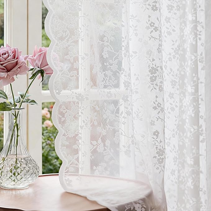 Anmao Vintage Lace Sheer Curtains 72 Inches Long by Anmao