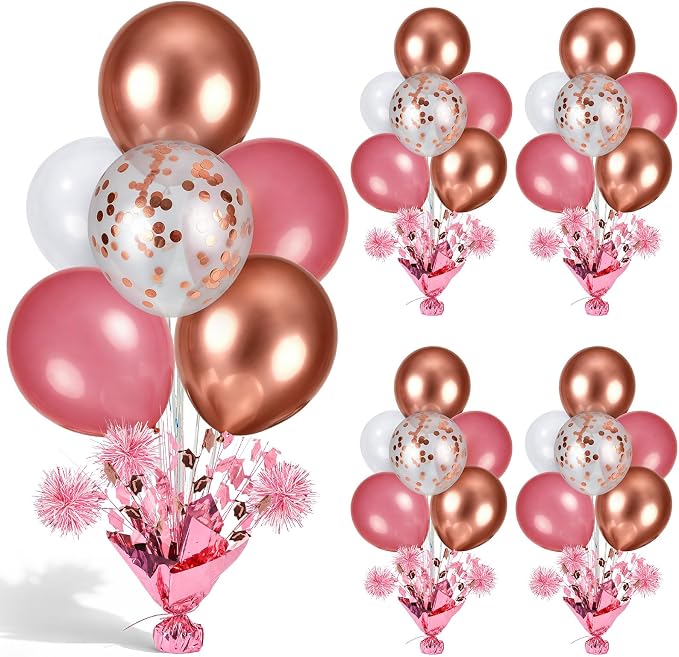 4 Set Rose Gold Balloon Centerpieces by Unknown