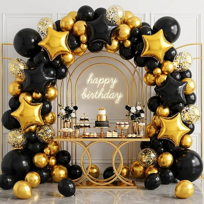Black Gold Star Foil Balloons, 18 Inch Metallic Black and Gold Stars Balloon - Image 4