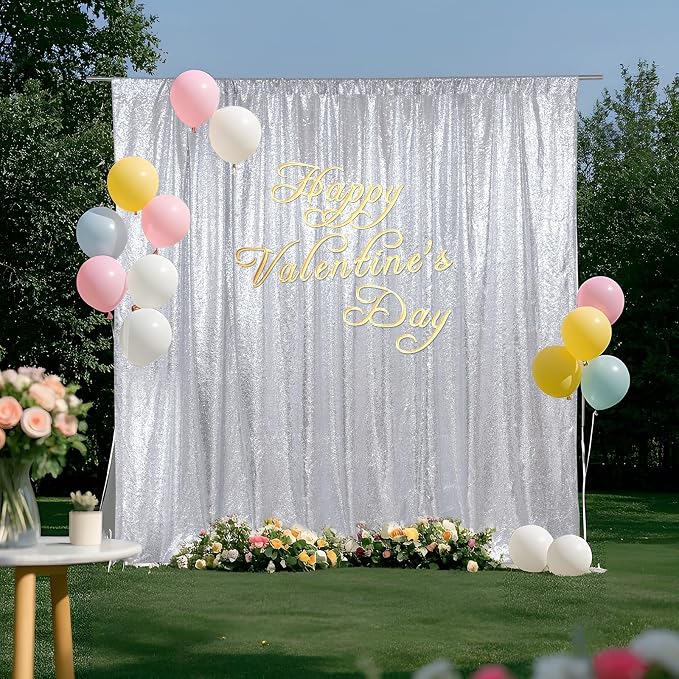 SquarePie 4x8ft Silver Sequin Backdrop, High Density Non-Transparent Glitter - Image 2