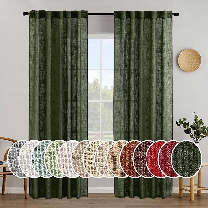 MIULEE Olive Green Linen Curtains 42x84 Inch Length 2 Panels by MIULEE