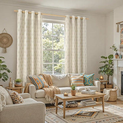 BGment Beige Leaf Jacquard Curtains - Image 2