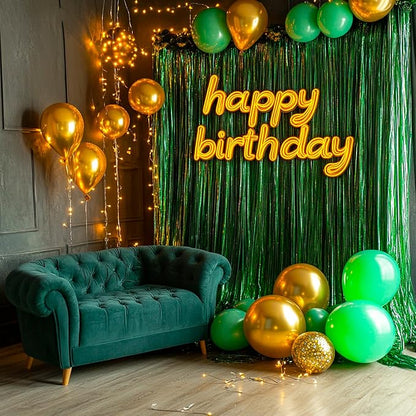 PartyWoo Green Tinsel Foil Fringe 8.2FT 3pcs Backdrop Streamer | Green Tinsel - Image 5