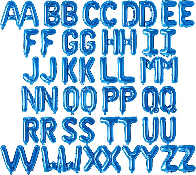 52 Pcs 16 Inch Blue Letter Foil Balloons, 2 Sets of A-Z, Mylar Metallic by Funforthefuture