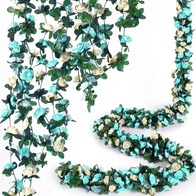 Artificial Flower Garland 8pcs 8.2ft Floral Rose Vine Decor, Hanging Faux Roses by PONKING