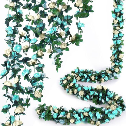 Artificial Flower Garland 8pcs 8.2ft Floral Rose Vine Decor, Hanging Faux Roses by PONKING