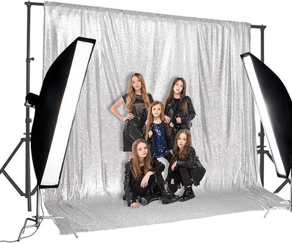 PartyDelight Silver Sequin Backdrop 20x10ft Sparkly Photo Curtain | 4 Inch Rod - Image 2