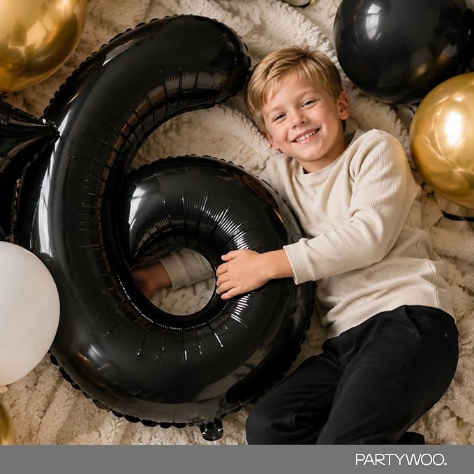 PartyWoo Number Balloons 40 Inch Black Number 6 Kit 25pcs - Image 3