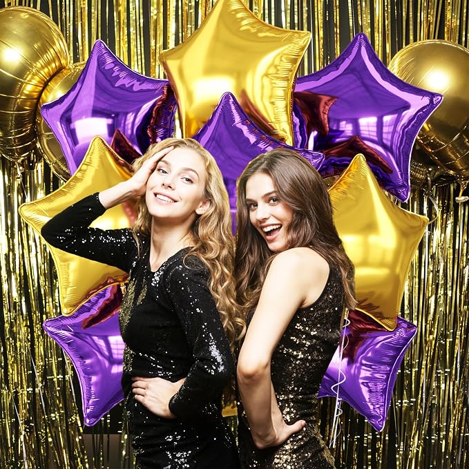 Purple Gold Star Foil Balloons, 18 Inch Metallic Purple and Gold Stars Balloon - Image 5