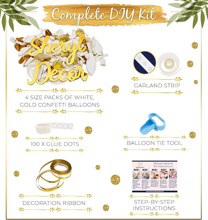ALL-IN-1 White and Gold Balloons Garland & Arch Kit – Small and Large Gold and - Image 3