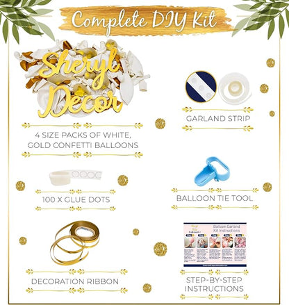 ALL-IN-1 White and Gold Balloons Garland & Arch Kit – Small and Large Gold and - Image 3