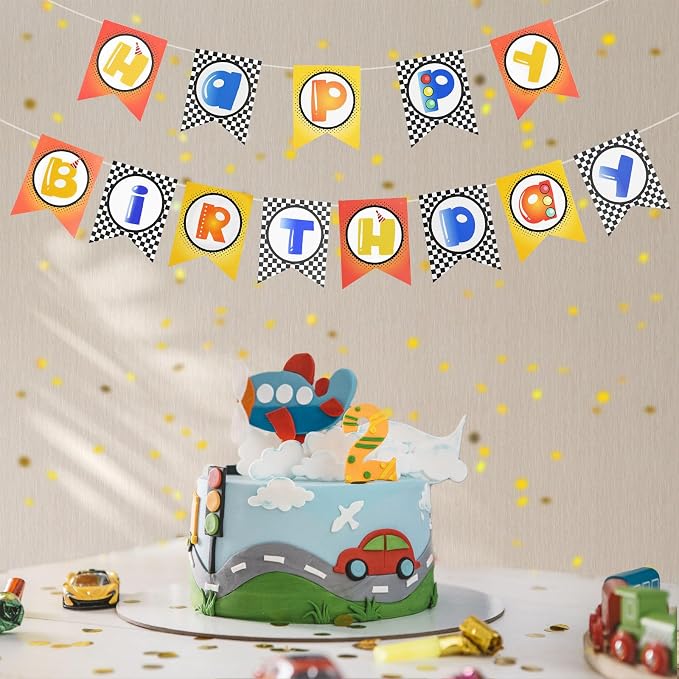 Checkered Happy Birthday Banner Sign Party Decoration - Image 3