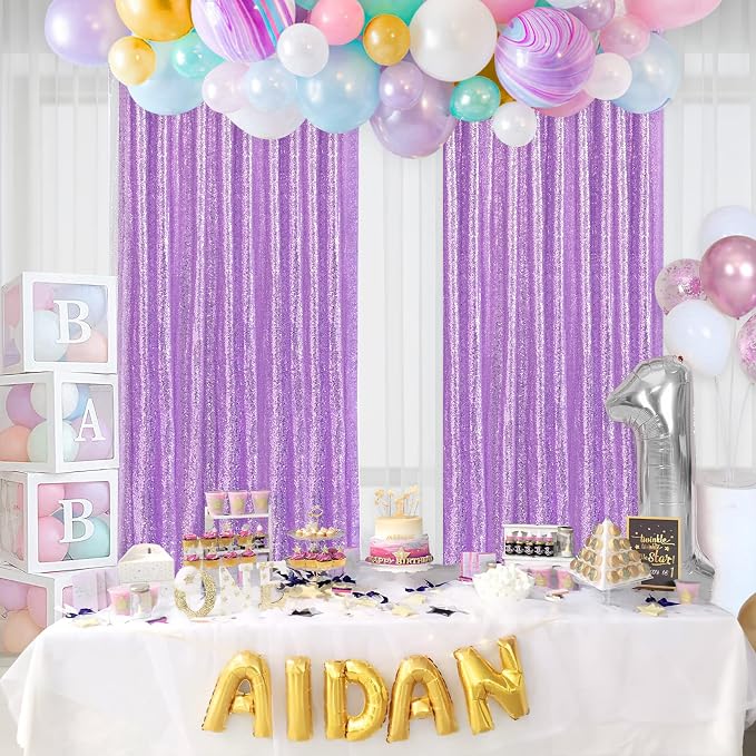 Lavender Sequin Backdrop Curtains, 2 Panels 2FTx8FT Lavender Curtain Backdrop - Image 7
