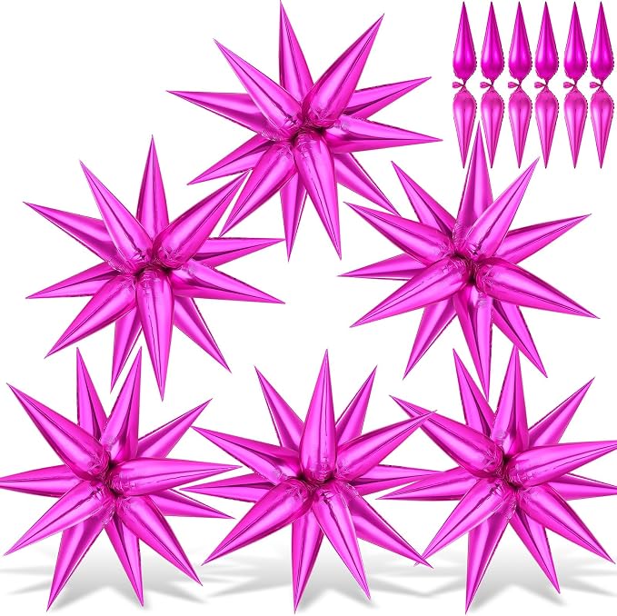 Hot Pink Star Balloons, Explosion Cone Mylar Spike Balloon by GCTWFYK