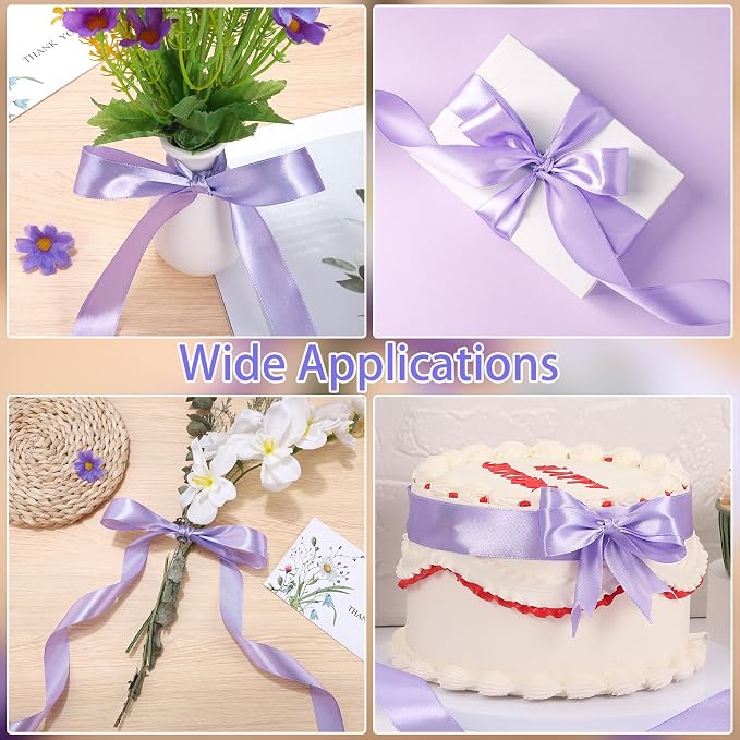 woric Light Purple Satin Ribbon 1 Inch 50 Yards Lilac Ribbon | Lavender Ribbons - Image 3