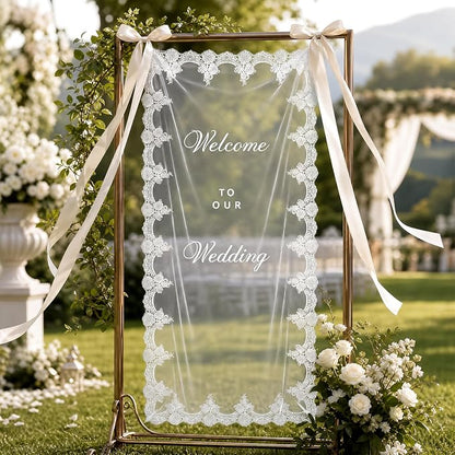 150x60cm Large Sheer Lace Wedding Welcome Banner Sign by MiMaikNeonSign