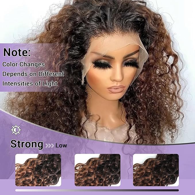 T1B/2/30 Ombre 5x5 Water Wave Lace Closure 100% Real Human Hair 12 Inch Chestnut Brown Ombre Water Wave Transparent Lace Closure