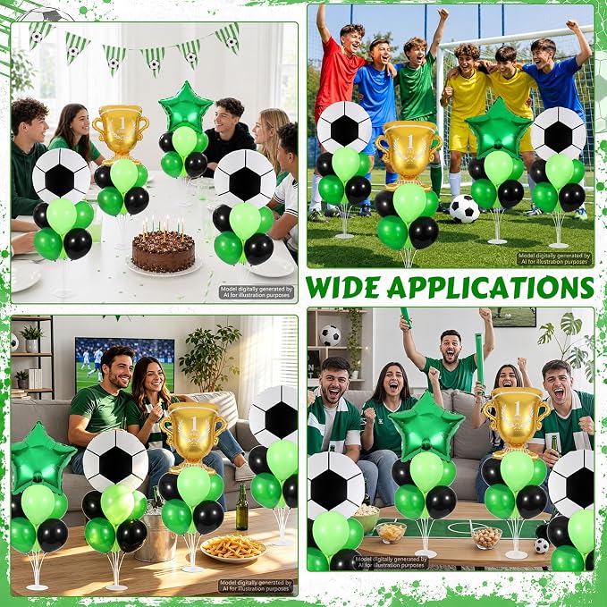 4 Sets Soccer Party Decorations Balloons Stand Kit Soccer Trophy Gold Green - Image 6