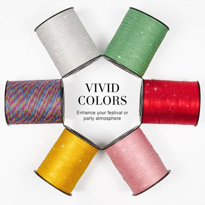 Red Curling Ribbon, 500 Yards, 1/5 Inch | Glitter, - Image 7