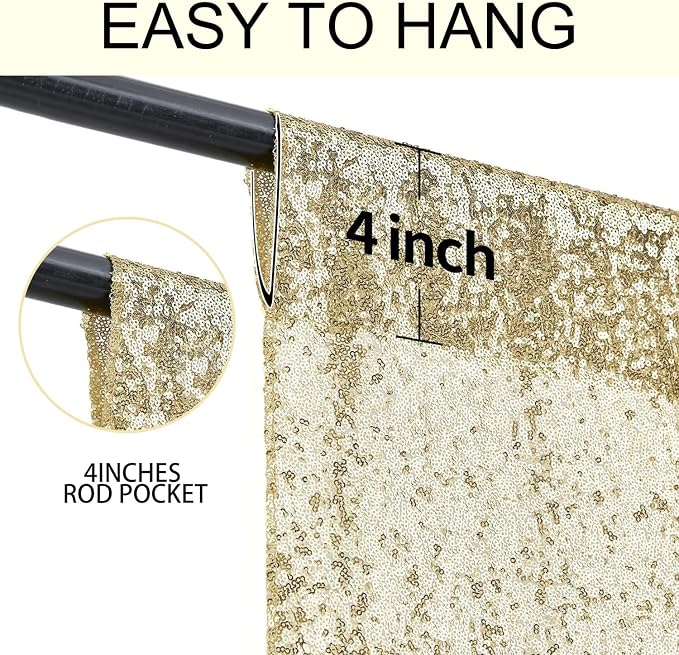 4×8FT-2PCS Champagne Sequin Backdrop Curtains Panels, Photography Backdrop - Image 6