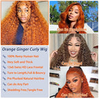 32Inch Ginger Orange Lace Front Wigs Human Hair Body Wave Lace Front Wigs for Black Women Human Hair 13x6 HD Lace Frontal Human Hair Glueless Colored Wig Pre Plucked 210% Density