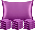 NTBAY 12 Pack Satin Queen Pillowcases for Hair and Skin, Luxurious and Silky Pillow Cases with Envelope Closure, 20 x 30 Inches, Purple