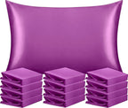 NTBAY 12 Pack Satin Queen Pillowcases for Hair and Skin, Luxurious and Silky Pillow Cases with Envelope Closure, 20 x 30 Inches, Purple