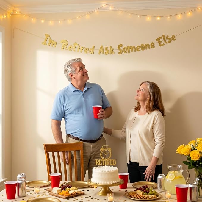 Pre-Strung I'm Retired Ask Someone Else Gold Glitter Banner - Image 8