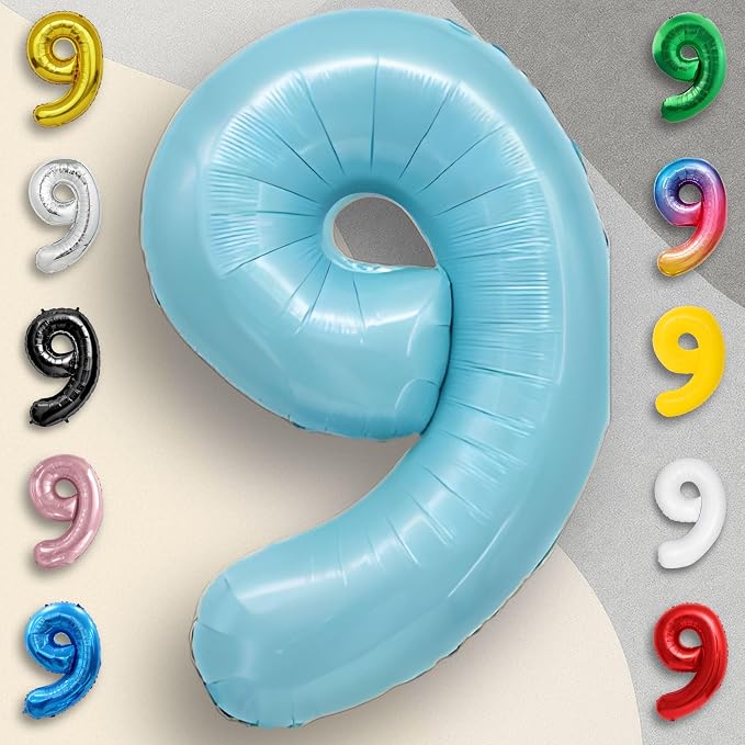 Candy Blue Number Balloon 9 Mylar Foil Balloons 32 inch - Image 2