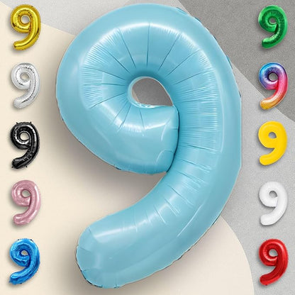 Candy Blue Number Balloon 9 Mylar Foil Balloons 32 inch - Image 2
