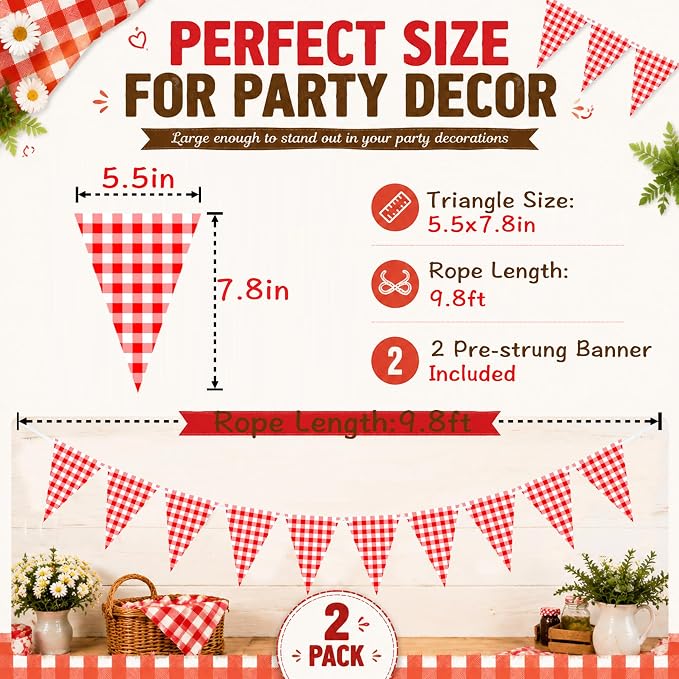VILIFEVER 2 Pieces Red and White Checkered Banner BBQ Party Decorations | - Image 3