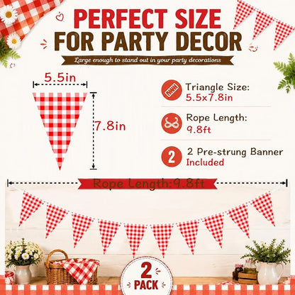 VILIFEVER 2 Pieces Red and White Checkered Banner BBQ Party Decorations | - Image 3