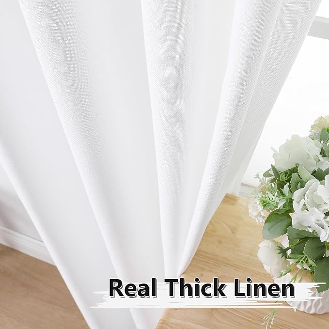 Tollpiz Short Linen Curtains Bedroom Rod Pocket Semi Sheer Curtain Burlap Light - Image 3