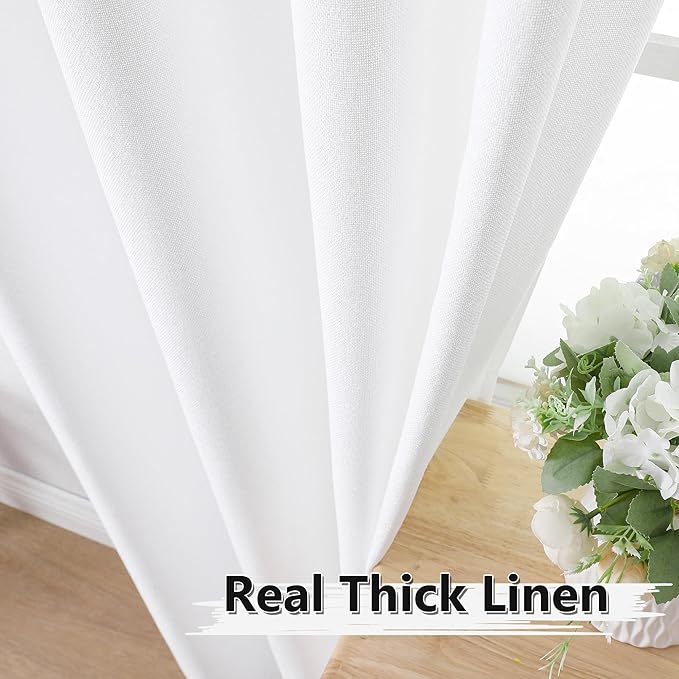 Tollpiz Short Linen Curtain Bedroom Rod Pocket Semi Sheer Curtains Burlap Light - Image 3