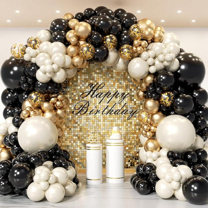 Black and Gold Balloon Arch Garland Kit 150pcs 2026 New Year's, Double Stuffed by PTGOLUO