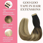 GOO GOO Tape in Hair Extensions Human Hair, 2/6/18 Balayage Brown to Dirty Blonde, 22inch 50g 20pcs, Thick Ends Straight Seamless, Invisible