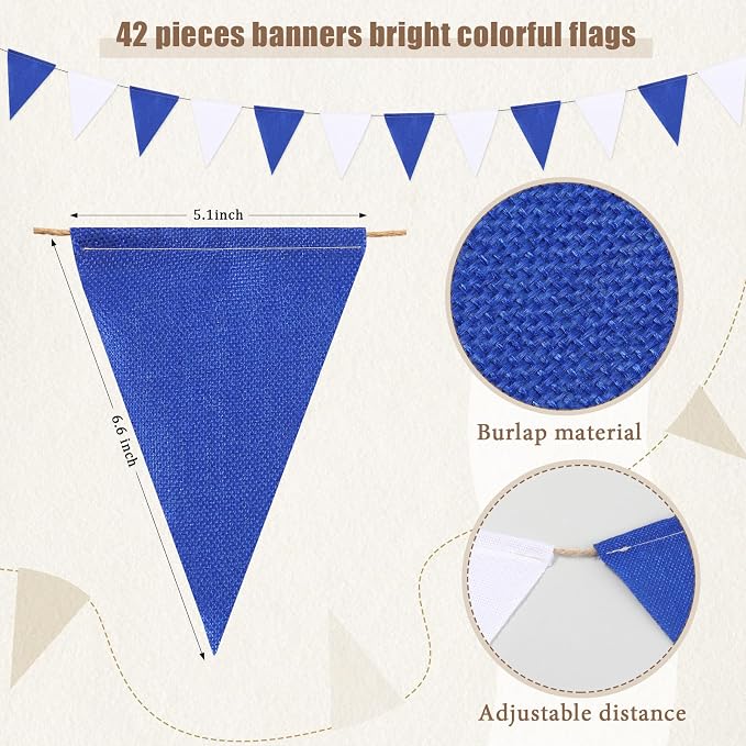 HESTYA 42 Pieces Blue White Pennant Banner Flag Bunting Triangle Banner Pennants - Image 3