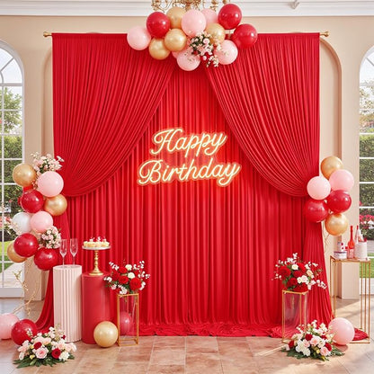 10ft×12ft Red Backdrop Curtain for Wedding Parties, 2 Panels Wrinkle Free - Image 8