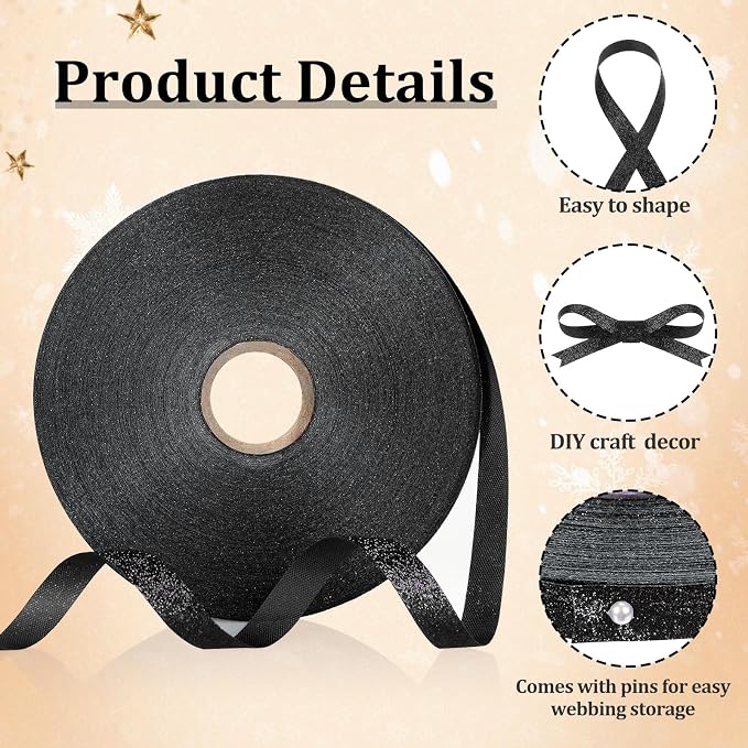 Syhood 50 Yards Glitter Ribbon Wrapping 3/8" Wide Sparkle Waterproof Sparkly - Image 4