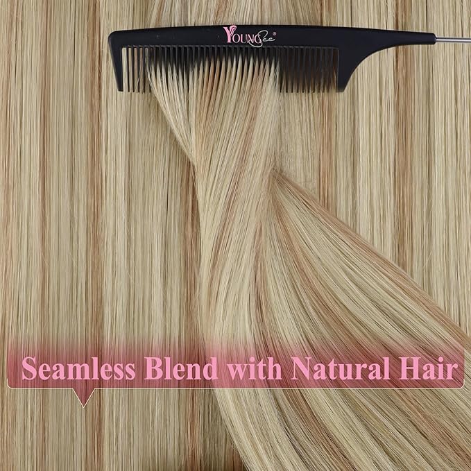 YoungSee Human Hair Tape in Extensions Blonde Highlight Tape Hair Extensions Light Blonde Highlights Strawberry Hair Extension Real Human Hair Tapes Invisible 16In 20pcs 50g Straight Hair