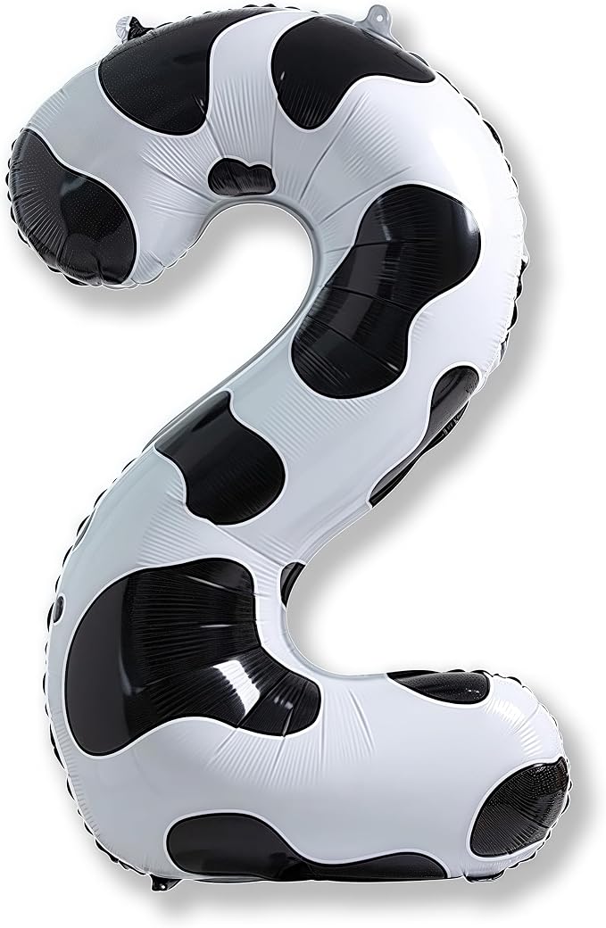 Cow Print Birthday Number Balloons, 40 Inch Large Foil Number 2 Self Inflating by Isndare