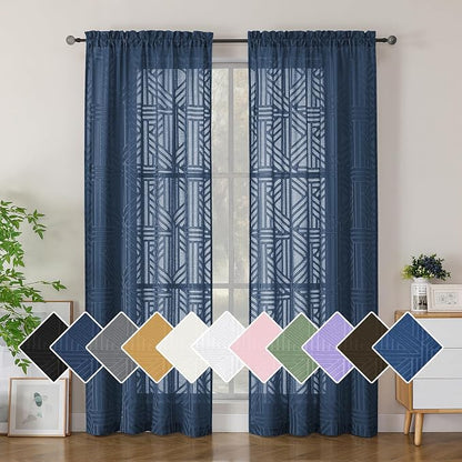 Simplebrand Navy Blue Semi Sheer Curtains 84 Inches Long 2 Panels, Light by Simplebrand