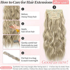 KooKaStyle Clip in Synthetic Highlight Hair Extensions Long Wavy 4PCS Thick Hairpieces Ashy Beige Blonde Balayage Fiber Double Weft Natural Hair Extensions 20 Inch for Women