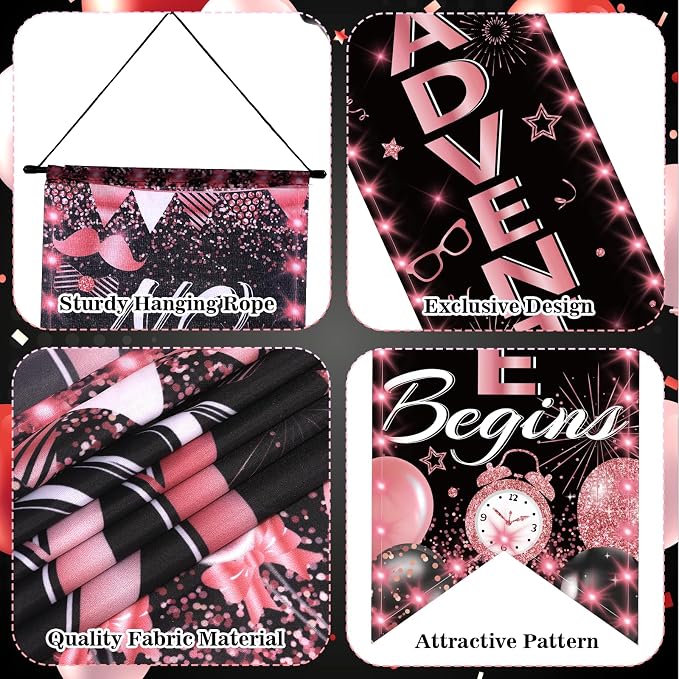 3Pcs Retirement Porch Sign Door Hanging Banner Rose Gold Happy Retirement - Image 4