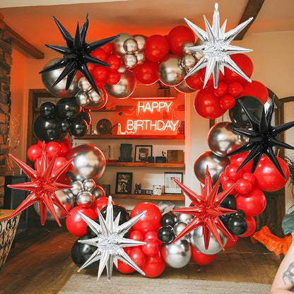 HILAVO 6PCS Star Balloons, 22Inch Black Red and Silver Star Balloon Foil - Image 7
