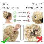Large Messy Bun Hair Piece Curly Synthetic Extensions Scrunchies Fake Chignon Updo Hairpieces for Women Beige Blonde Highlights