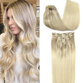 Googoo Blonde Clip in Hair Extensions Remy Human Hair Ombre Hair Extensions Clip in Hair Full Head Ombre Blonde Color 7PCS
