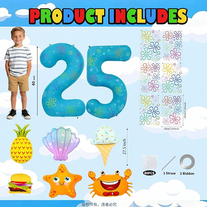 Number 25 DIY Balloon Set 40 Inch Ocean Theme Birthday Decorations - Image 6