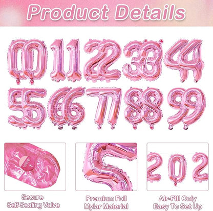 20 Pieces 2 Sets of 16 Inch Pink Number 0-9 Balloons – Foil Mylar Balloons - Image 3