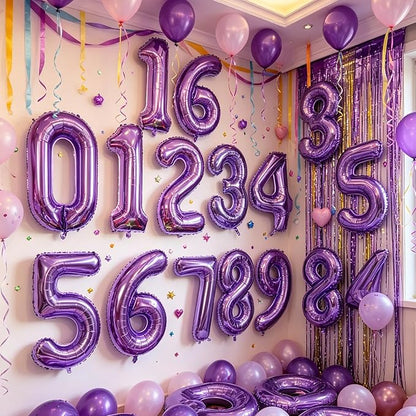2 Set 20 Pcs Number Balloons 16 Inch Purple 0-9 Number Mylar Foil Balloons - Image 6